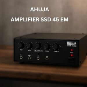 Ahuja SSB-45EM–45W RMS PA Mixer Amplifier (3 Mic & 1 Aux Inputs, AC/DC Operation)